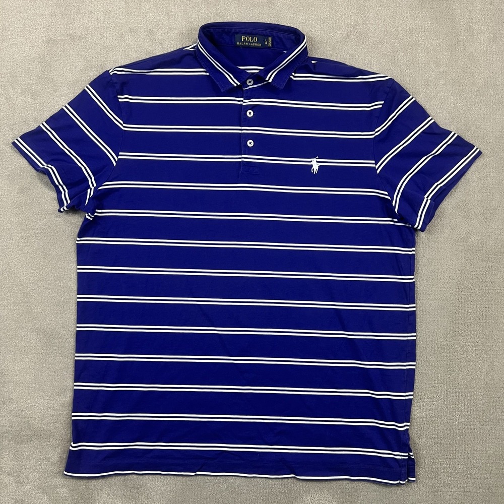 Polo Ralph Lauren Polo Shirt Mens Large Blue White Striped Pima Cotton